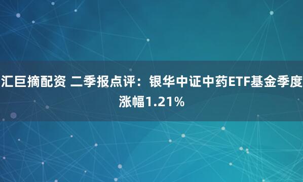 汇巨摘配资 二季报点评：银华中证中药ETF基金季度涨幅1.21%